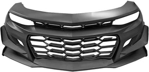 Front Bumper Compatible With 2016-2023 Chevrolet Camaro, 1LE Style Black PP Cover Conversion Lip Grille Grill Bodykit