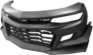 Front Bumper Compatible With 2016-2023 Chevrolet Camaro, 1LE Style Black PP Cover Conversion Lip Grille Grill Bodykit