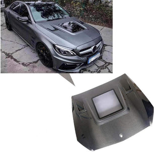 Real Carbon Fibre Car Clear Glass Bonnet Ventilation Cover for Benz C-Class W205 C200 C250 C63 AMG Coupé 2 Door / 4 Door 2015-2020