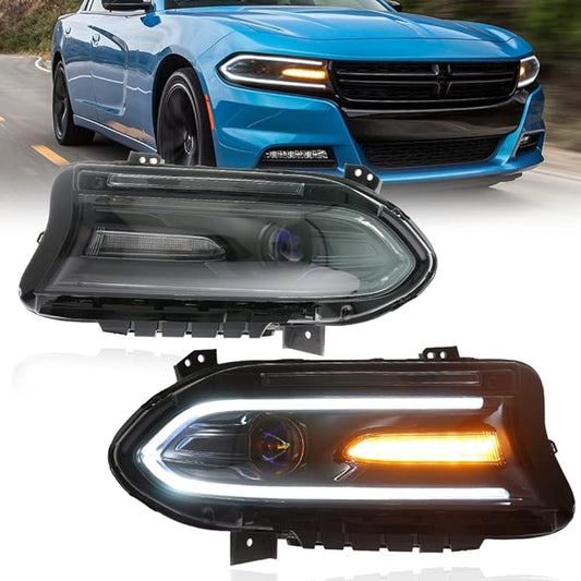 Headlights for Dodge Charger 2015-2020, Dual Beam Head Lamp Assembly with Turn Signal Light and Led Daytime Running Light