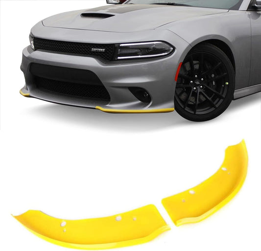 Front Bumper Lip Splitter Protector Replacement for 2015-2021 2022 2023 Dodge Charger Scat Pack/SRT Models yellow 2 peace