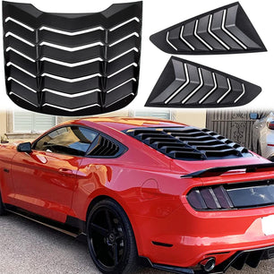 Rear & Side Window Louvers for Ford Mustang 2015-2023 in GT Lambo Style ABS Matte Black Windshield Sun Shade Cover Vent