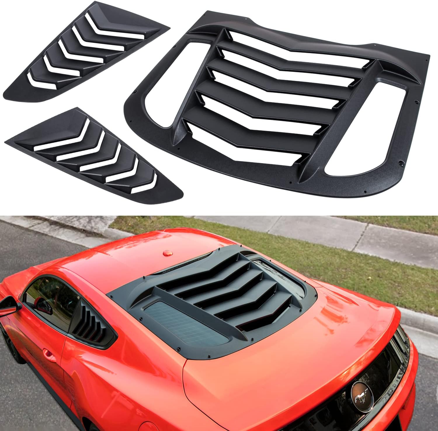 Rear and Side Window Louvers Fit for Ford Mustang 2015 2016 2017 2018 2019 2020 Matte Black ABS Window Visor Sun Shade Cover Vent