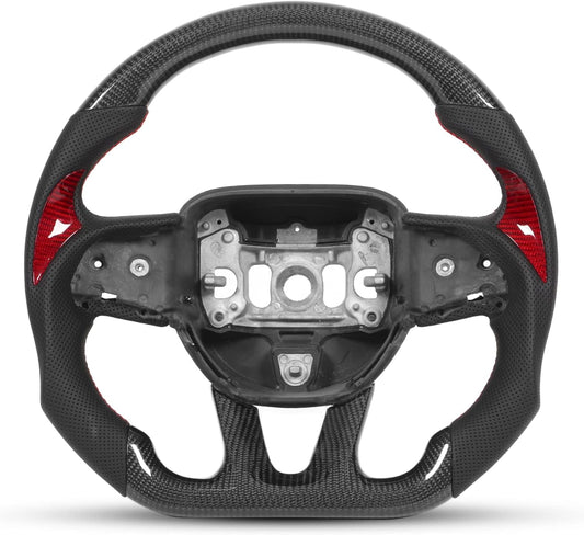 Car Steering Wheel, Carbon Fiber Steering Wheel, Perforated Leather Steering Wheel for Dodge Challenger Charger SXT R/T SRT HELLCAT 2015‑2021