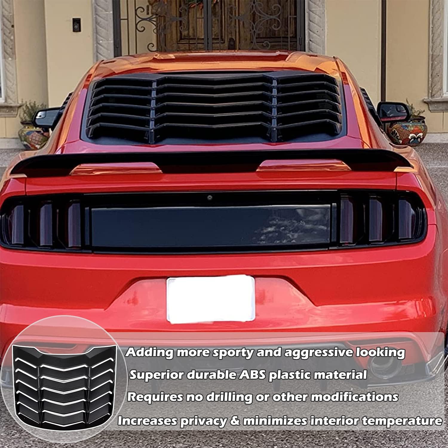 Rear & Side Window Louvers for Ford Mustang 2015-2023 in GT Lambo Style ABS Matte Black Windshield Sun Shade Cover Vent