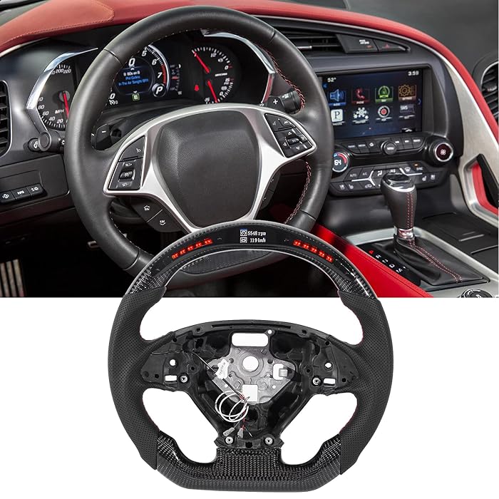 Steering Wheel LED Performance Carbon Fiber Steering Wheel LED Race Digital Display Fit for Corvette C7 2014‑2019