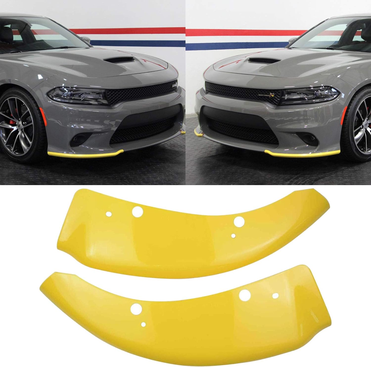 Front Bumper Lip Splitter Protector Replacement for 2015-2021 2022 2023 Dodge Charger Scat Pack/SRT Models yellow 2 peace