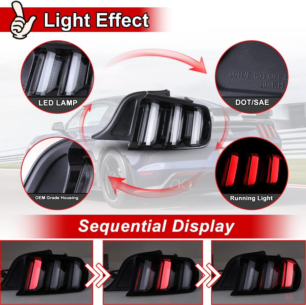 Tail Lights Sequential for Ford Mustang 2015-2023 Tail Lamps LED Rear Lights Car Rear Lamps Assembly Replacement