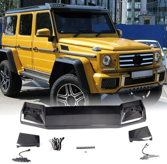 Carbon Fiber Front Roof Spoiler for Mercedes Benz G Class W463 G500 G550 G55 G63 G65 AMG Wagon 2013-2018 Window Wing Lip Custom Parts Spoiler Body Kits(with Led Light)