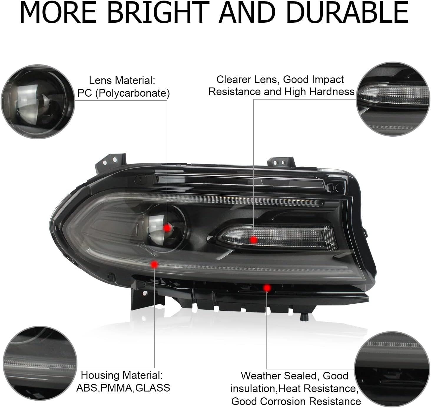 Headlights for Dodge Charger 2015-2020, Dual Beam Head Lamp Assembly with Turn Signal Light and Led Daytime Running Light