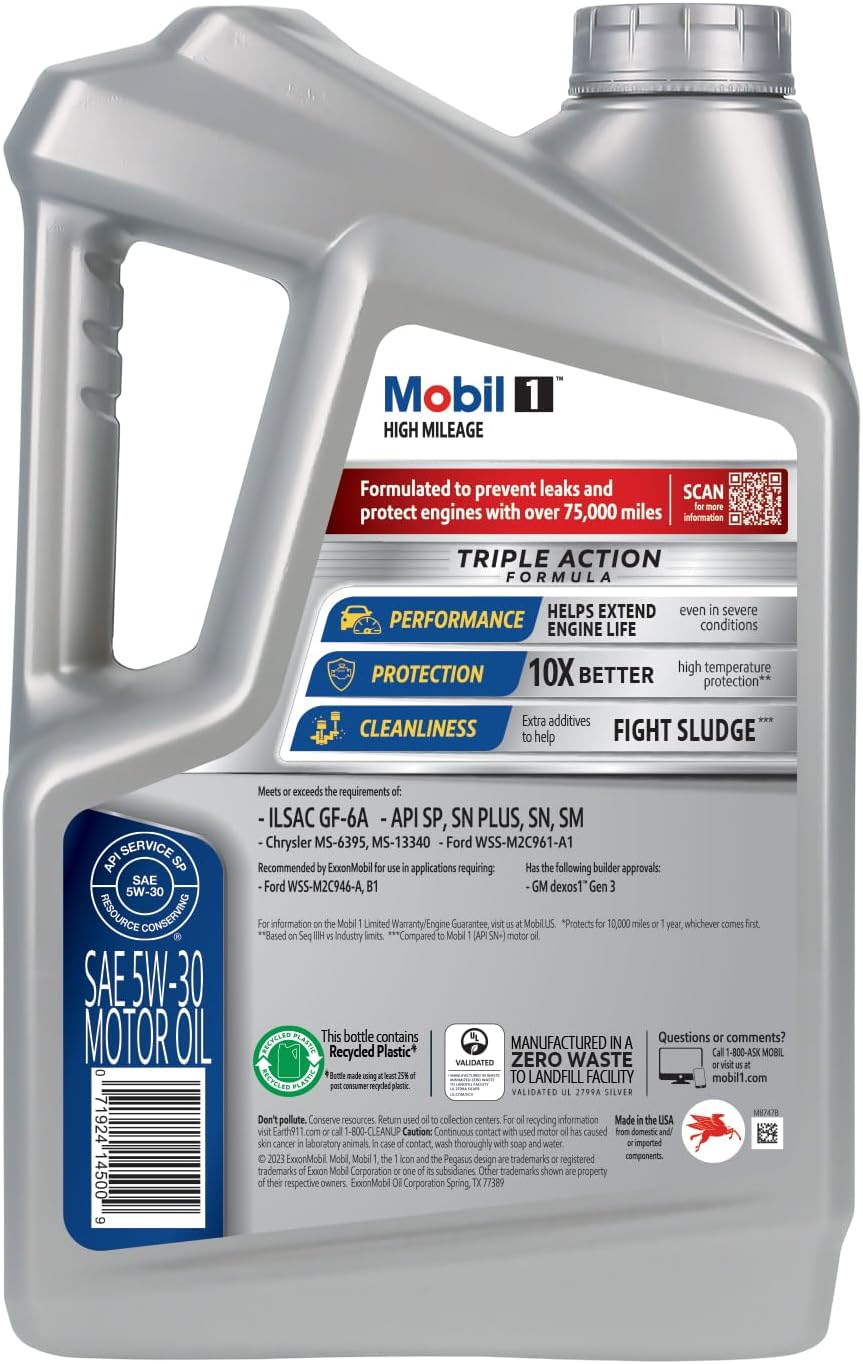 Mobil 1 120769 High Mileage 5W-30 Motor Oil (5 Quart)