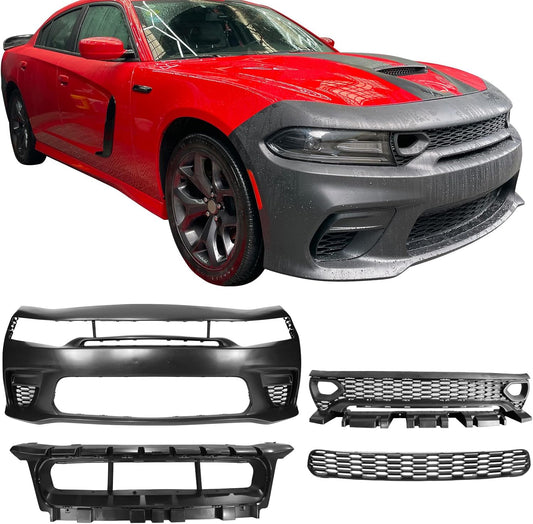 Front Bumper Package Compatible With 2015-2023 Dodge Charger, Widebody Style Front Bumper Cover