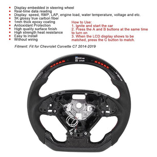 Steering Wheel LED Performance Carbon Fiber Steering Wheel LED Race Digital Display Fit for Corvette C7 2014‑2019