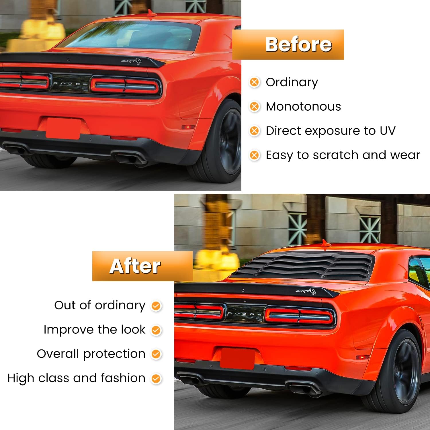 Rear Window Louvers for Dodge Challenger 2008-2023 Windshield Sunshade Cover Vent GT Lambo Style