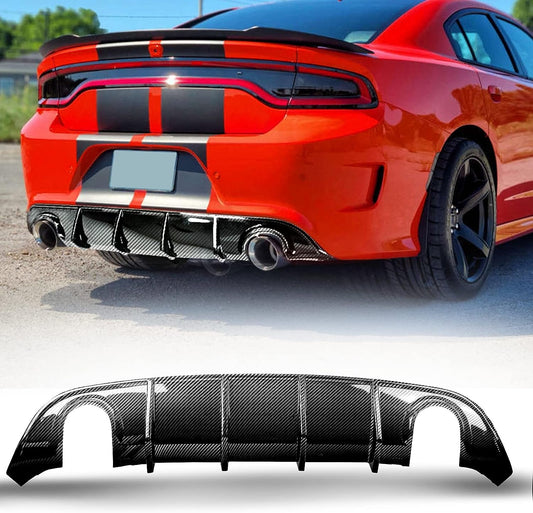 Charger Diffuser Compatible with 2015-2022 Dodge Charger SRT Rear Body Bumper Lip Splitter Valance PP, Non-WideBody Model (Carbon Fiber Style)