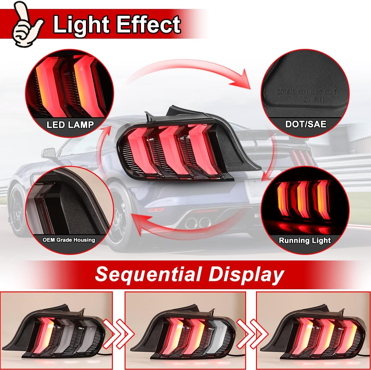 Tail Lights for Ford Mustang 2015-2023, for Ford Shelby GT500 2020-2023 Tail Lamps LED Rear Lights Rear Lamps Assembly Replacement