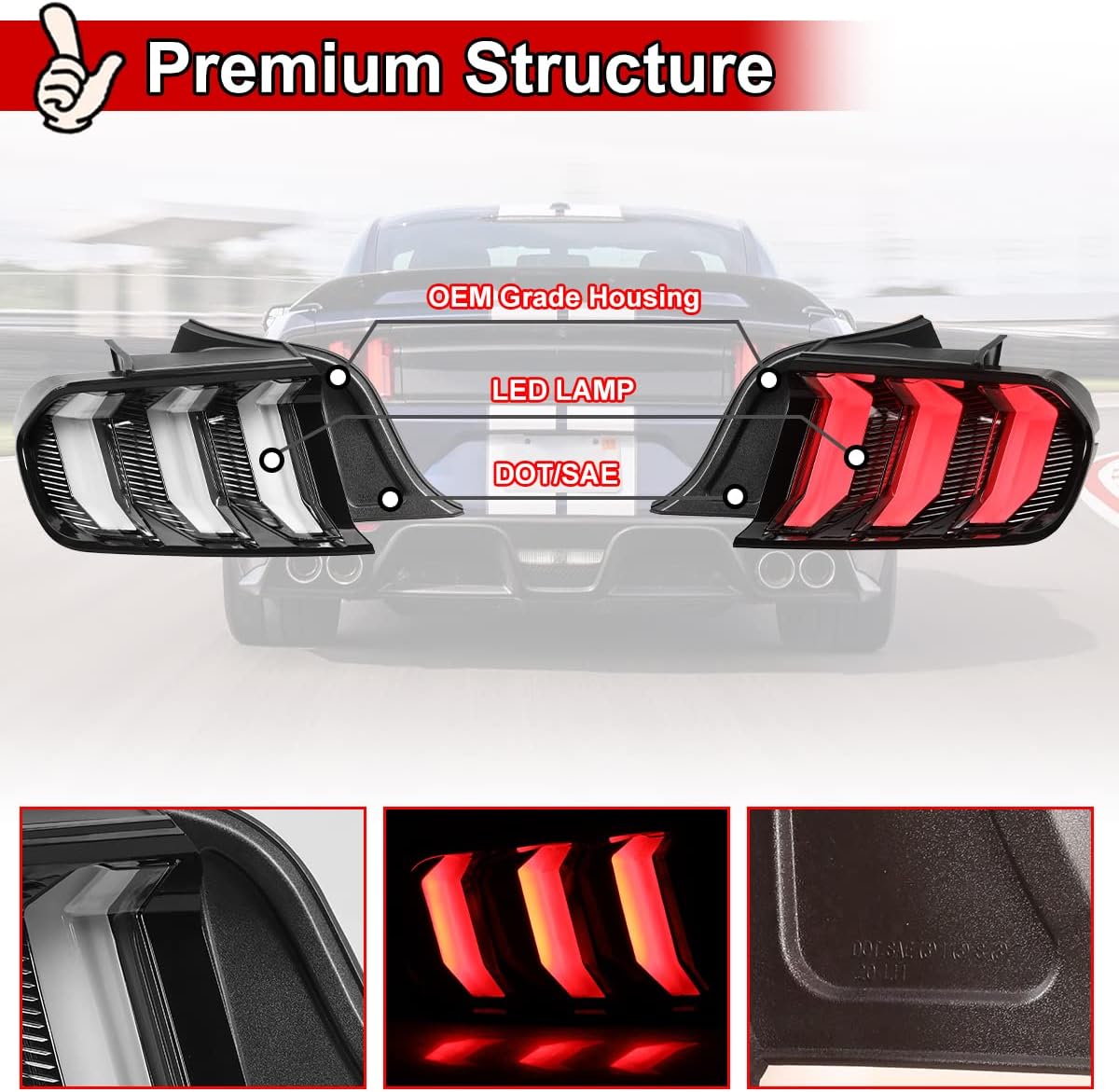 Tail Lights for Ford Mustang 2015-2023, for Ford Shelby GT500 2020-2023 Tail Lamps LED Rear Lights Rear Lamps Assembly Replacement