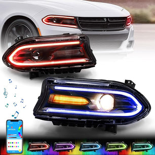 Projector Multicolor RGB Headlights Assembly Compatible with Dodge Charger 2015-2020 Halogen Model Headlamp with LED DRL & Turn Signal Lights Left & Right 