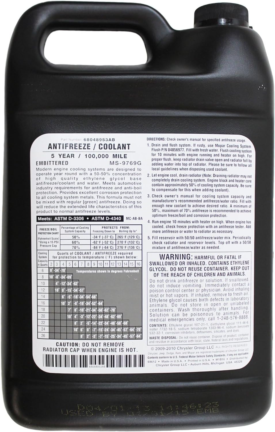 Genuine Mopar  Antifreeze/Coolant - 1 Gallon Bottle / 5years