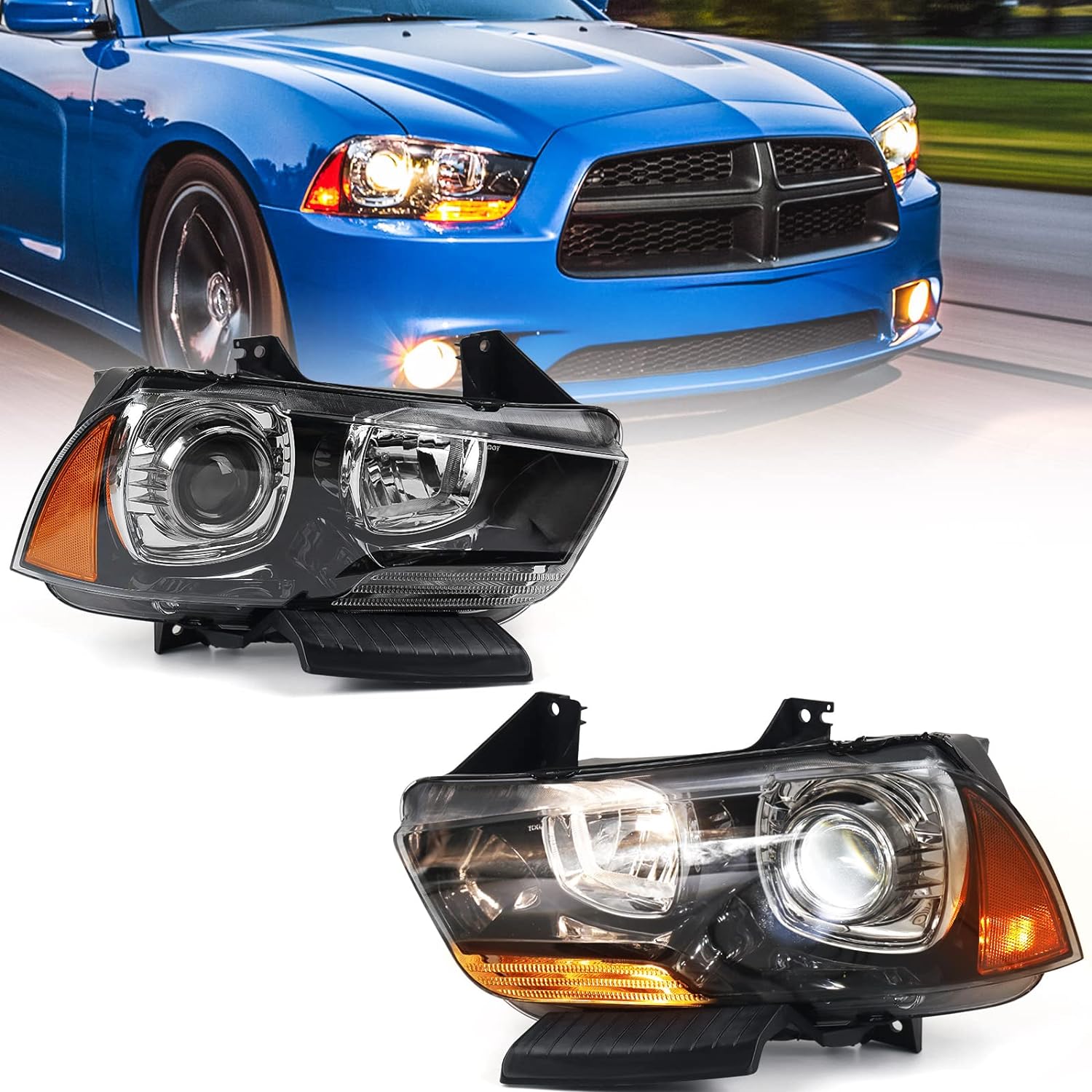 Dodge Charger Headlights Assembly 2011 2012 2013 2014 HID Headlamps with LED DRL Pair Left Driver & Right Passenger Side (LH&RH)