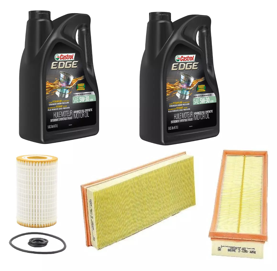 Engine Oil Set w/ Air & Oil Filters Set CASTROL/HENGST/BOSCH for Mercedes ML350